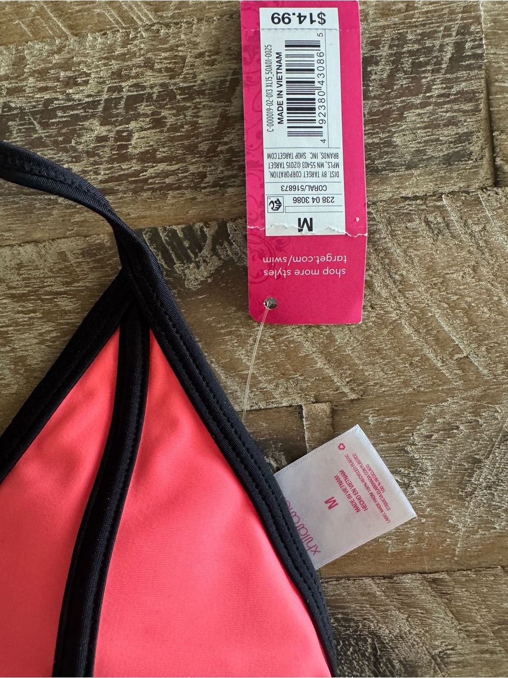 Xhilaration Coral Pink Triangle Swim Top with Black Trim